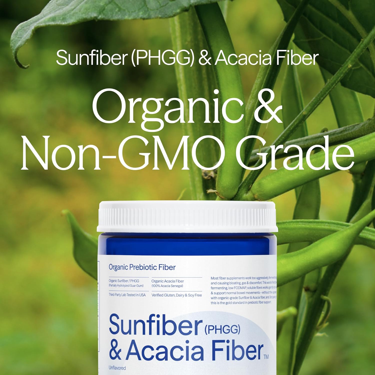 Organic Sunfiber PHGG and Acacia Fiber prebiotic supplement